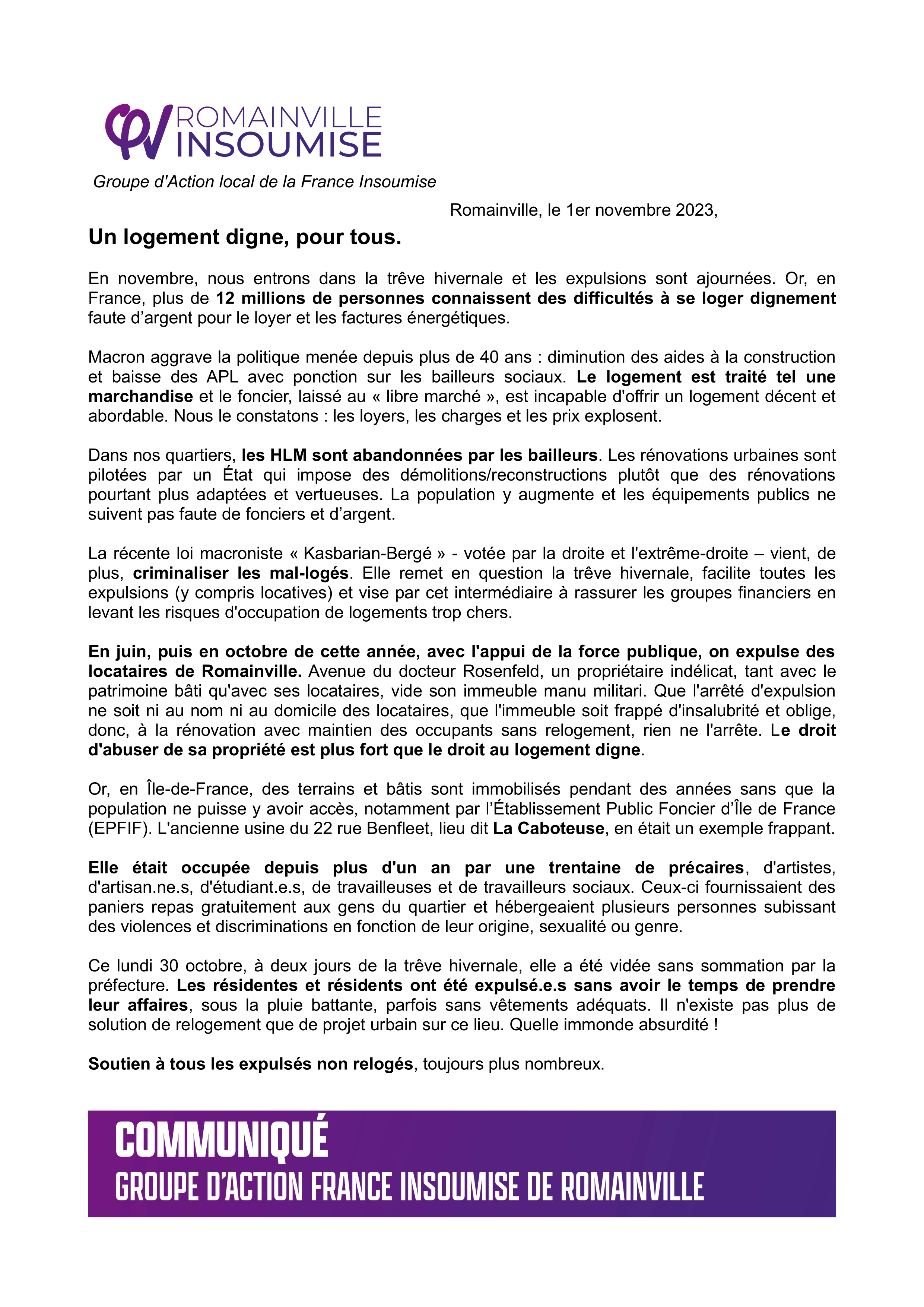 Tribune étendue Mal logement