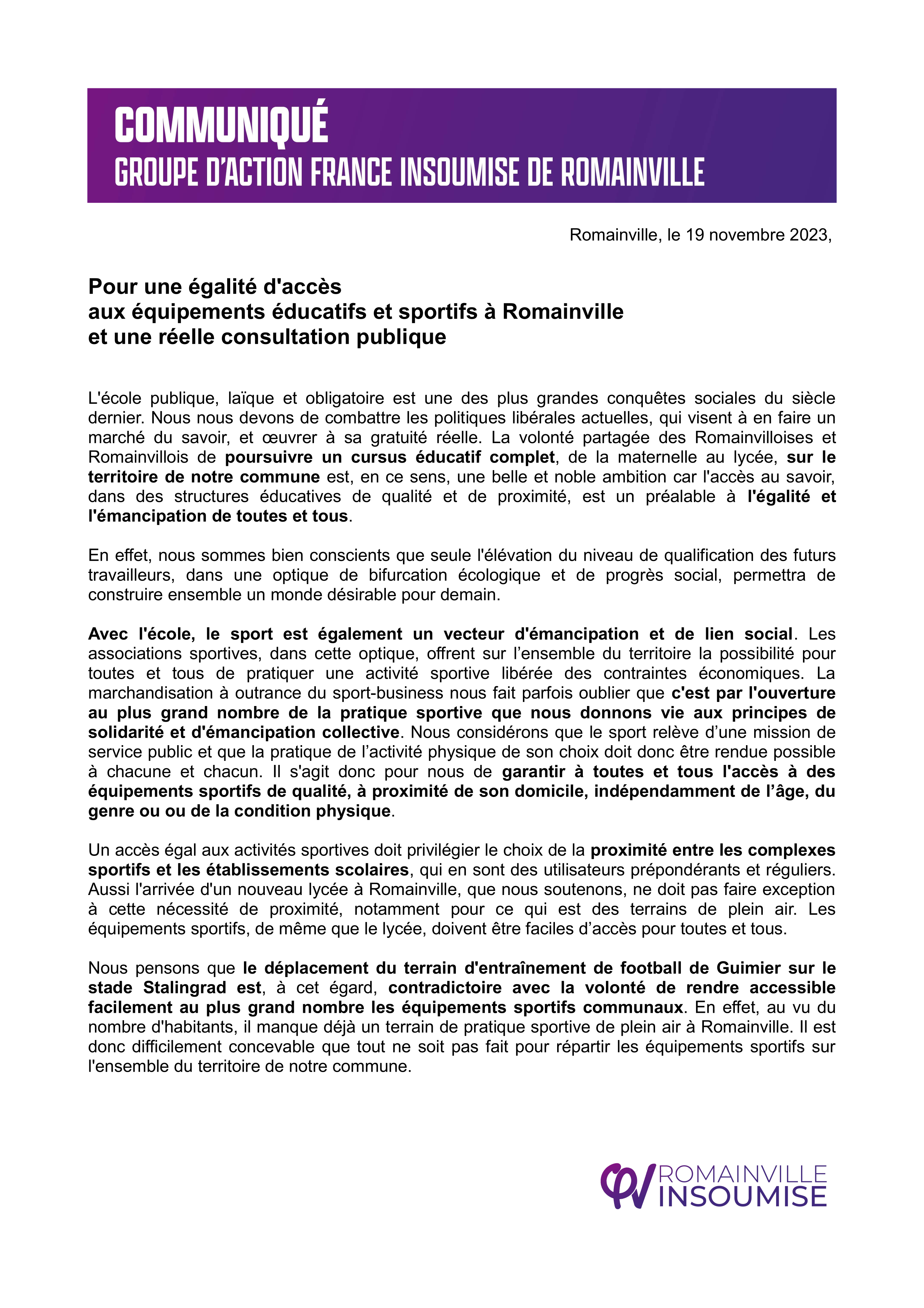 Equipements publics scolaires et sportifs